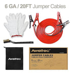 Heavy Duty Jumper Cables,All Copper 6 Gauge 20 Feet Booster Battery Cable,Automotive Wires with Alligator Clips,Carrying Bag,Safety Gloves and Iron Brush for Cars Truck