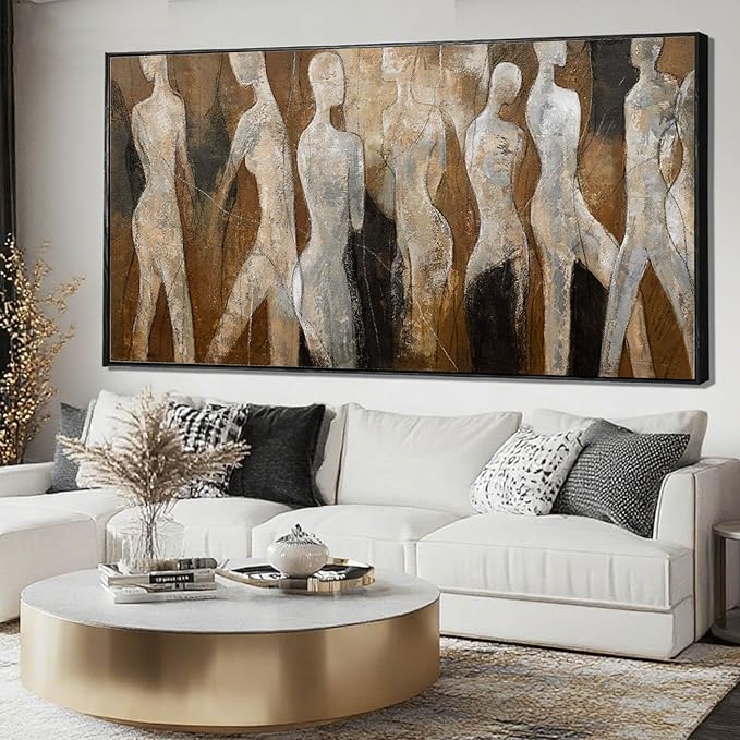 CHUDANHAO Black Line Wall Decor Brown Canvas Wall Art Figure Wall Decorations 29"x58" Large Pictures for Living Room Artwork 