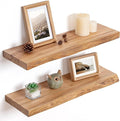 Floating Shelves for Wall Decor, Rustic Solid Elm Wood Live Edge Floating Shelves Wall Mounted, Wall Shelves with Invisible B