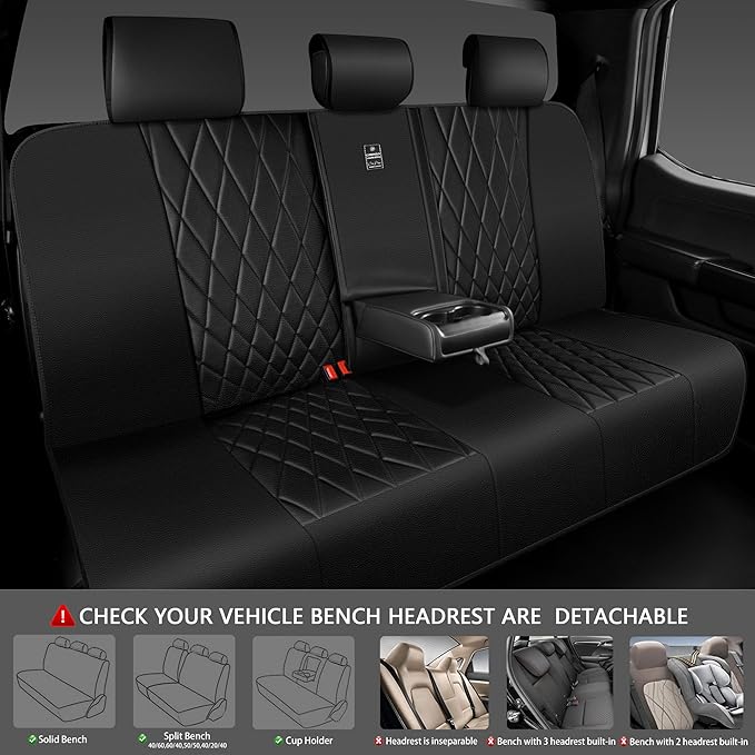 CAR PASS Luxury Faux Leather Rear Bench Car Seat Covers, Waterproof Anti Slip Back Seat Covers, Deluxe Automotive Backseat Co