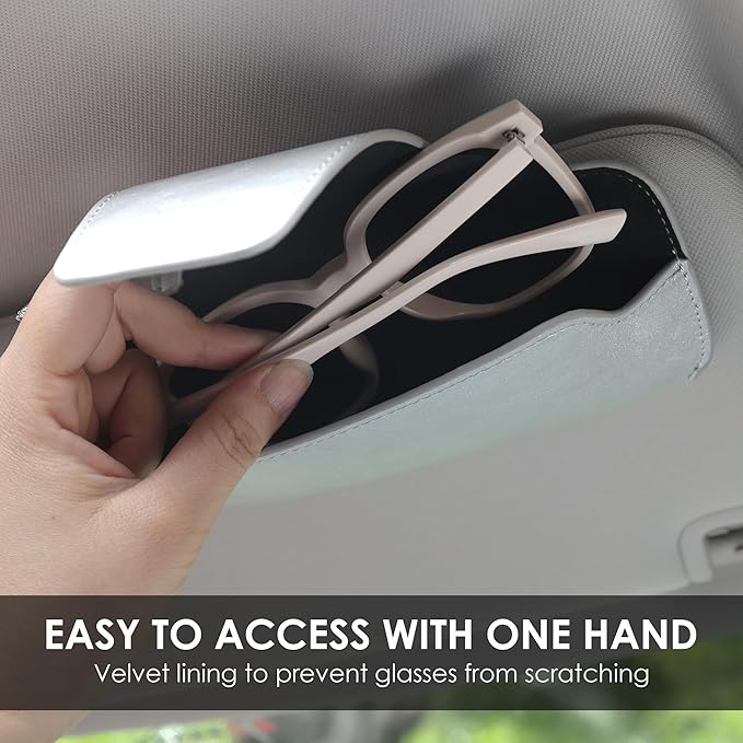 Sunglass Holder for Car Visor, Car Sunglasses Holder Leather, Eyeglasses Holder Glasses Storage Case Visor Accessories