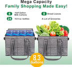 VENO 2 Pack 8 Gallon Reusable Grocery Bags, Extra Large Shopping Bags for groceries, Utility Tote with Handles and Hard Bottom, Foldable Cart Organizer, Water Resistant, Heavy-Duty (Windowpane)