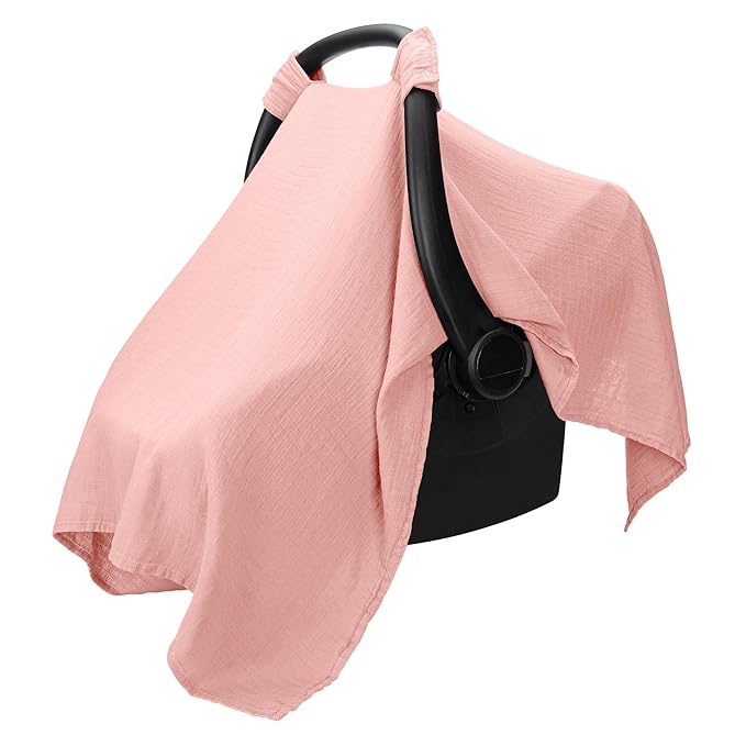 Comfy Cubs Baby Car Seat Cover - Soft, Breathable Bamboo Rayon and Muslin Cotton Blend - Lightweight Canopy for Sun, Bug, and