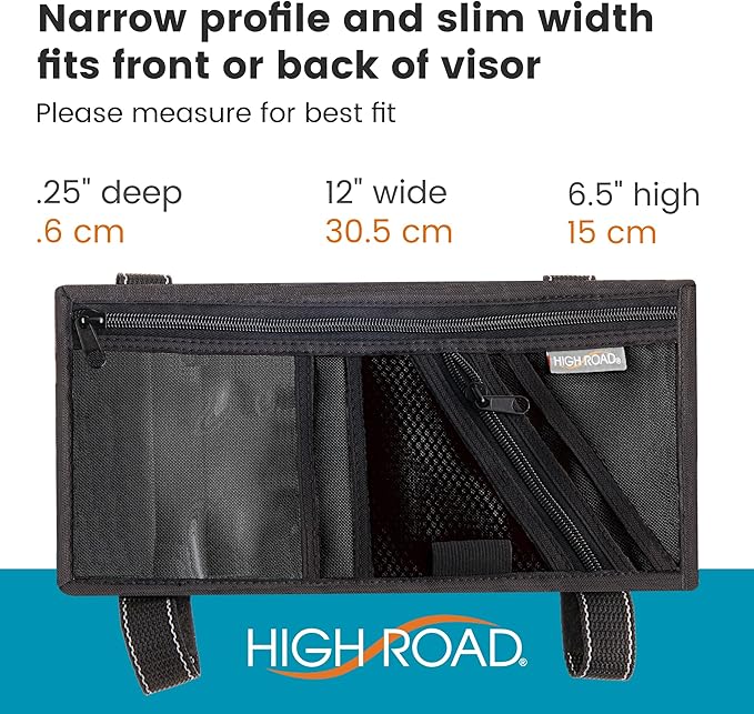 High Road Car Visor Organizer with Secure Zip Pockets, Sunglasses Holder and Clear Registration and Insurance Pocket - Heavy Duty Straps Fit Most Car, SUV and Truck Visors (6)