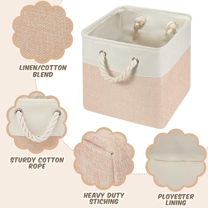 Geiserailie 6 Pcs 13 x 13 Inch Cube Storage Bins Fabric Storage Organizer Bins Foldable Cube Baskets with Sturdy Carry Handle