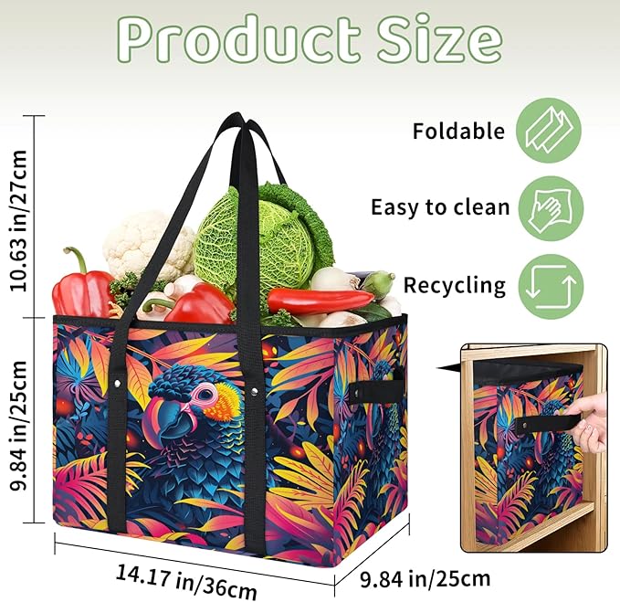 Reusable Grocery Bag, Foldable Large Shopping Tote Bag for Groceries Kitchen Picnic Car Trunk