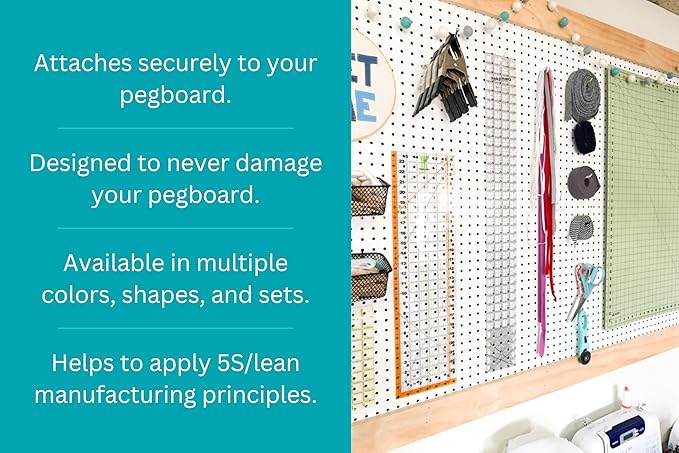 PegPro® 1" Hooks Kit for Modern Plastic or Metal Pegboard – Durable Plastic Pegboard Hooks - for Garage, Kitchen, Craft Room,