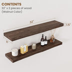 Floating Shelves for Wall Decor, Rustic Solid Elm Wood Live Edge Floating Shelves Wall Mounted, Wall Shelves with Invisible B