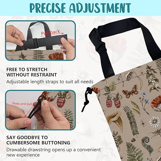 Car Garbage Bag Vintage Mushroom Forest Plants Drawstring Car Trash Bag Hanging for Back Seat with Adjustable Buckle Canvas Vehicle Trash Can Easy-to-Install