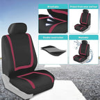 FH Group Unique Flat Cloth Full Set Car Seat Covers w. Silicone Steering Wheel Cover- Universal Fit for Most Cars, Trucks, SUVs or Vans (Burgundy/Black)