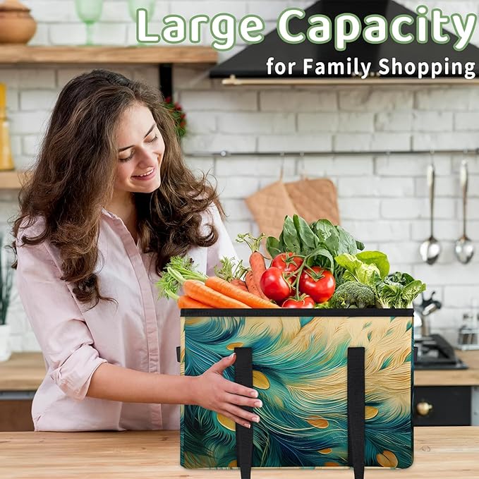 Reusable Grocery Bags Heavy Duty Shopping Bags Foldable Large Tote Bags with Long Handles & Hard Bottom