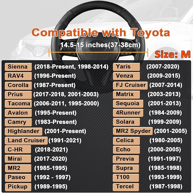 GIANT PANDA Steering Wheel Cover for Toyota, Auto Car Steering Wheel Cover for Toyota Highlander Rav4 Corolla Camry - Solid B