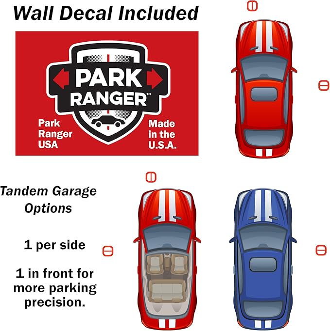 Park Ranger 4 pcs: U.S.A. Made Garage Parking Aid Bright White Amazingly Simple Perfect Assist Gadget Stop Indicator, Easy Install Stopper Peel & Stick Tape & Wall Decals 1 per Vehicle