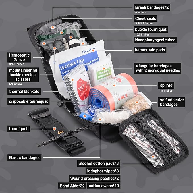 78 PCS IFAK Trauma Kit with Tourniquet, 6-Inch Israeli Bandage, Splint, Tactical First Aid Kit for Car, Camping, Hiking and T