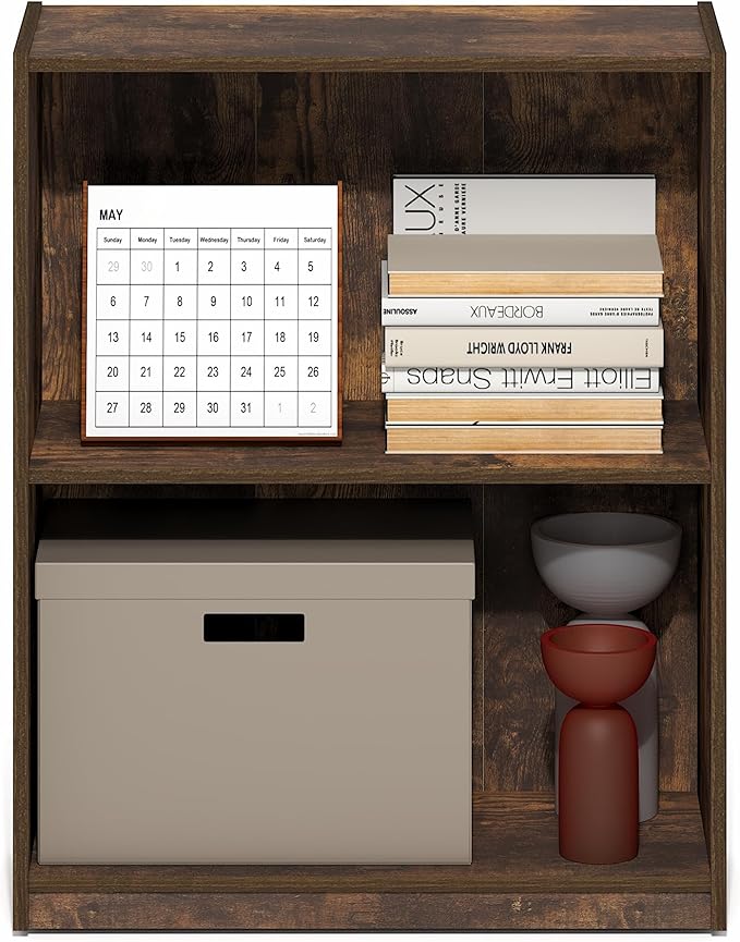 Furinno Gruen Book Shelf, 2-Tier Small Bookshelf, Bookcase with Open Shelf, 9.3 x 21.8 x 27, for Organization and Storage, fo