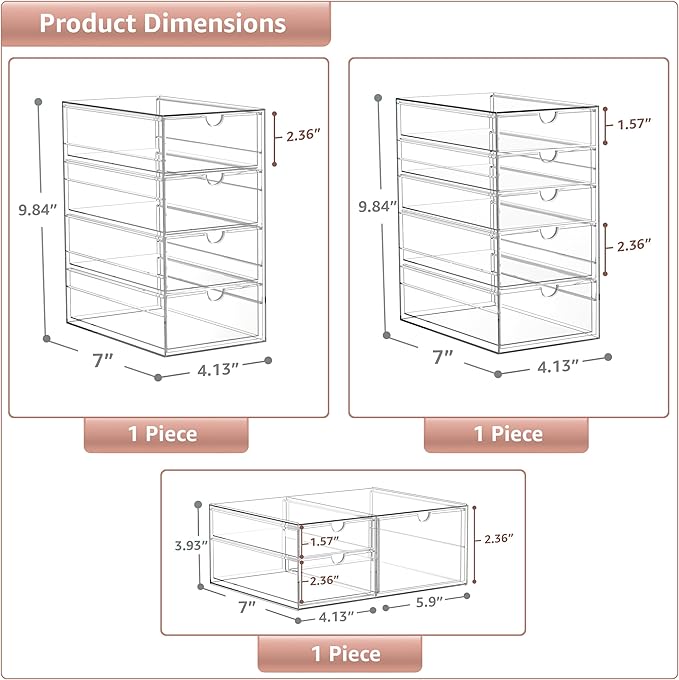 Sorbus Makeup Organizer With 12 Drawers, Acrylic Drawer Organizer for Makeup, Office Organization and Storage, Art Supplies, 