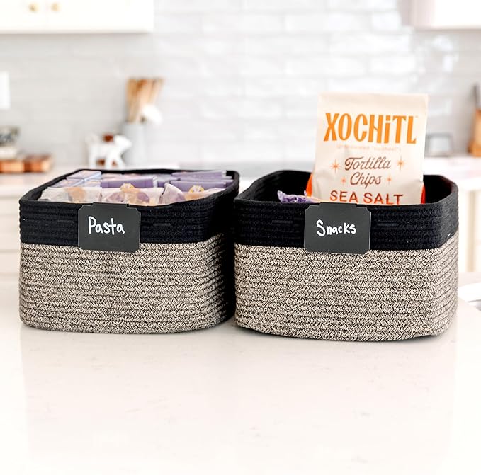 NaturalCozy Storage Baskets 16.8”x13”x7.6” Cotton Rope Woven Baskets for Organizing 3-Pack | Toy Storage Bins | Basket for Sh