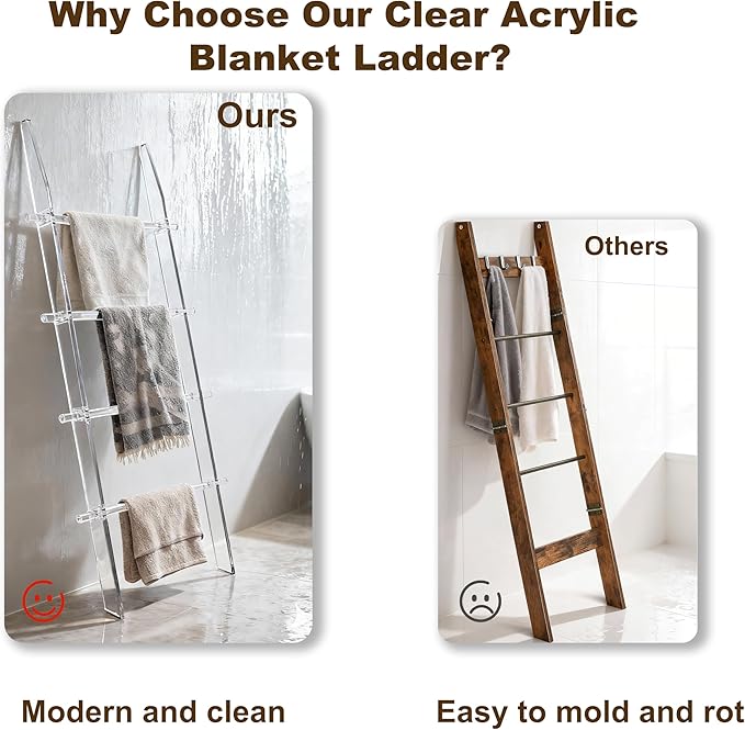 MESAILUP Blanket Ladder 5.6FT for Bathroom, 4 Tier Modern Decor Waterproof Blanket Holder for Living Room and Bedroom, Easy A
