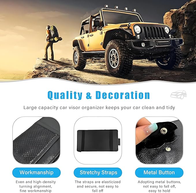 2 Pack Car Visor Organizer for Ford F150 2021-2025, Sun Visor Storage Pouch Premium PU Leather Interior Accessories Pocket Multi-Function Card Holder,Black