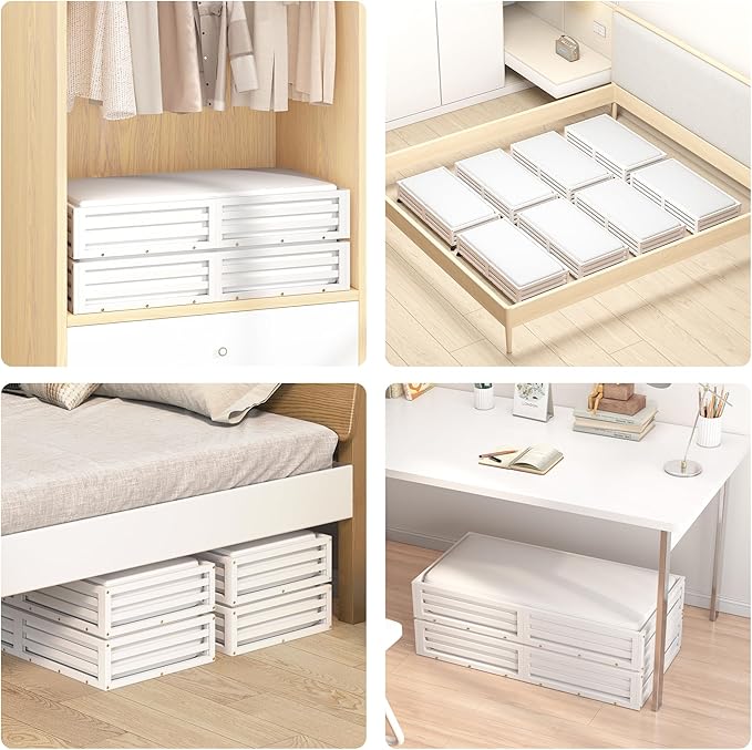 Bamboo Under Bed Storage Containers- Underbed Organizer with Wheels with Large Capacity Dust Bag,Sturdy Wood Rolling Under Be