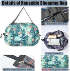 Foldable Reusable Tote Bags - Thickened 210D Nylon Waterproof Grocery Shopping Bag with Zipper & Adjustable Strap