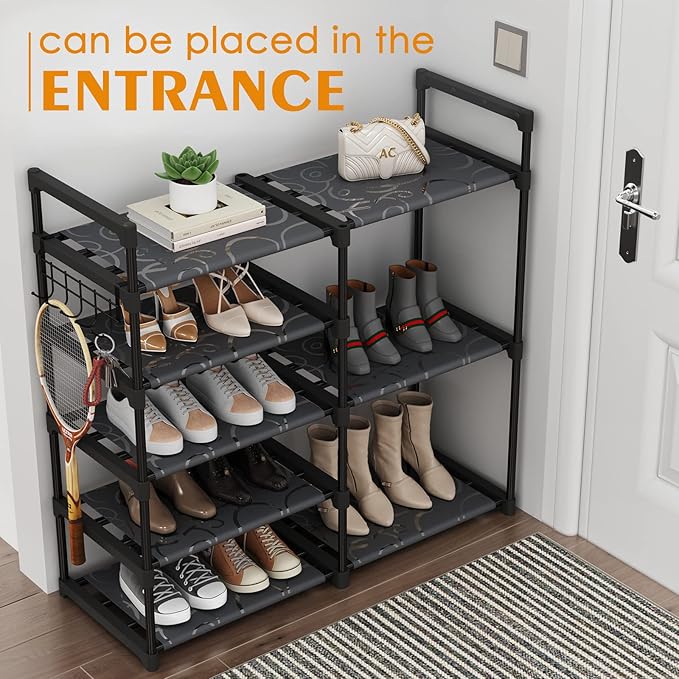 CSXGBAB Black Tubes Closet Shoe Rack, Boot Rack, 5 Tier Oxford Fabric Shelf, Easy Assembly, Sturdy and Durable, Holds Up to 3