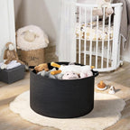 MEGASKET Large Black Blanket Basket, 22" X 22" X 14" Woven Rope Bin for Storage, Kids Dog Toy Storage Box Organizer Bins, Bla