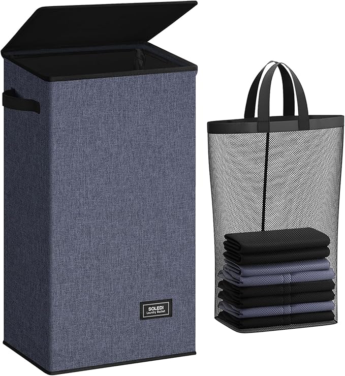 SOLEDI Laundry Hamper with Lid 100L Large & Tall Collapsible Laundry Basket, Clothes Hamper with Bag Removable Easy to Carry,