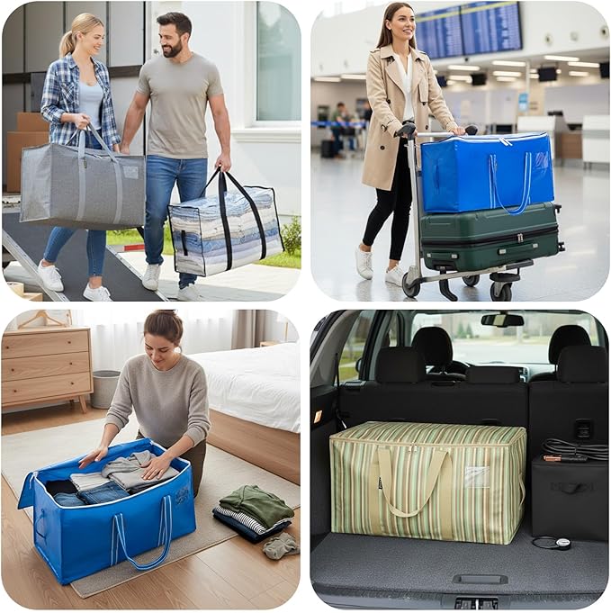 BALEINE 2-Pack Oversized Moving Bags with Reinforced Handles, Heavy-Duty Storage Tote for Clothes, Moving Supplies (Royal Blu