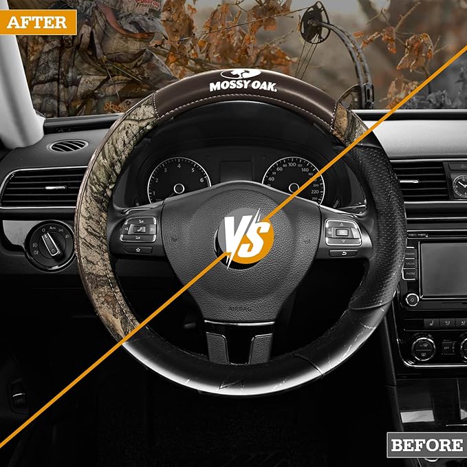 Mossy Oak Camo Steering Wheel Cover, Durable Grip Car Steering Cover, Universal Fit 14.5"–15.5" - Made with Premium Brown PVC