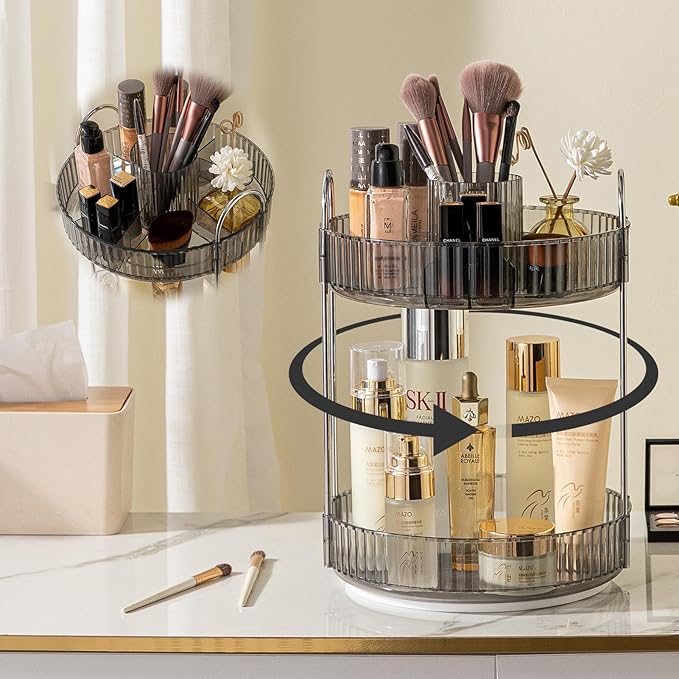 shuang qing Rotating Makeup Organizer for Vanity, High-Capacity Skincare Clear Make Up Storage Perfume Organizers Cosmetic Dr