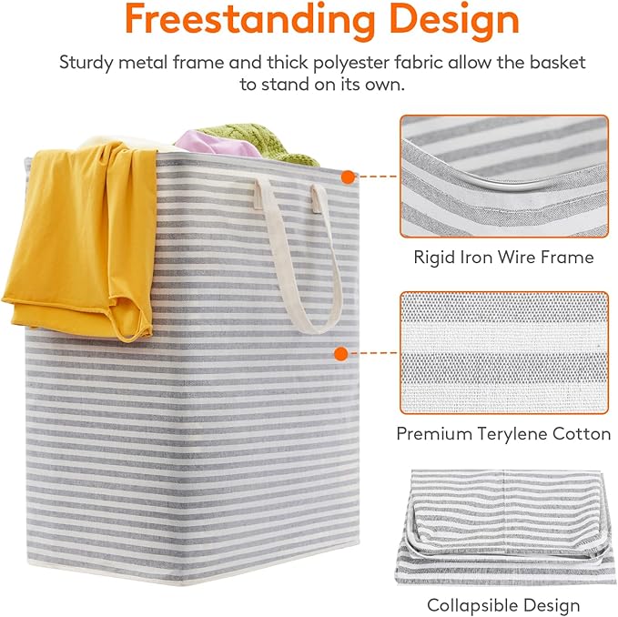 Lifewit 2 Pack Laundry Basket 100L Each, Collapsible Clothes Hamper with Reinforced Handles, Freestanding Waterproof Design f