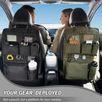 Tactical Car Seat Organizer with Multiple Pockets, MOLLE Panel System & Mesh Compartments, Durable Nylon Universal Vehicle Backseat Storage with Cup Holder, Water-Resistant (Black)
