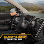 Cat® Steering Wheel Cover - Suede/PU Leather Black/Gray w/Chrome Logo, Durable & Comfortable with Advanced Grip, Car Steering Wheel Cover for Auto Truck Van SUV - Standard 14.5" - 15 Inches