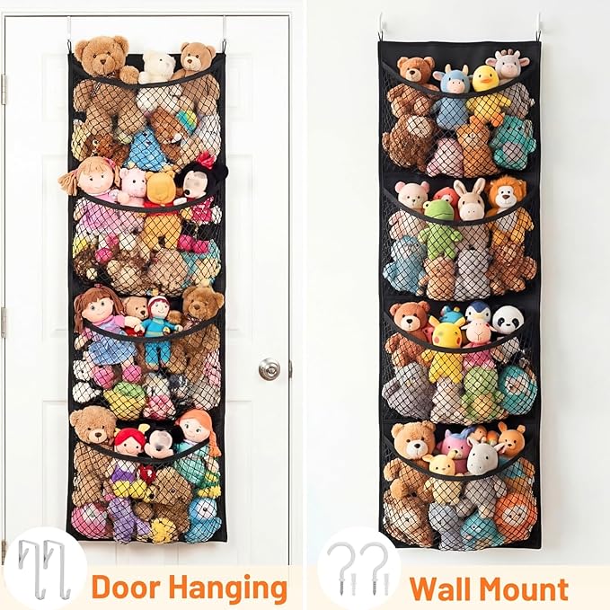 Ofiray-home Over The Door Stuffed Animal Storage, Cotton Toy Organizer for Storage Plush Toys, Stuffed Animal Holder with 4 L