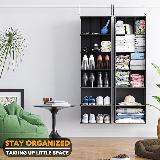 SpaceAid 2 Pack Hanging Closet Organizer and Storage with Dividers, 24 Compartments Hanging Shoe Shelves for Closet, Wardrobe