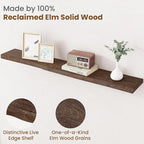 Floating Shelves for Wall Decor, Rustic Solid Elm Wood Live Edge Floating Shelves Wall Mounted, Wall Shelves with Invisible B
