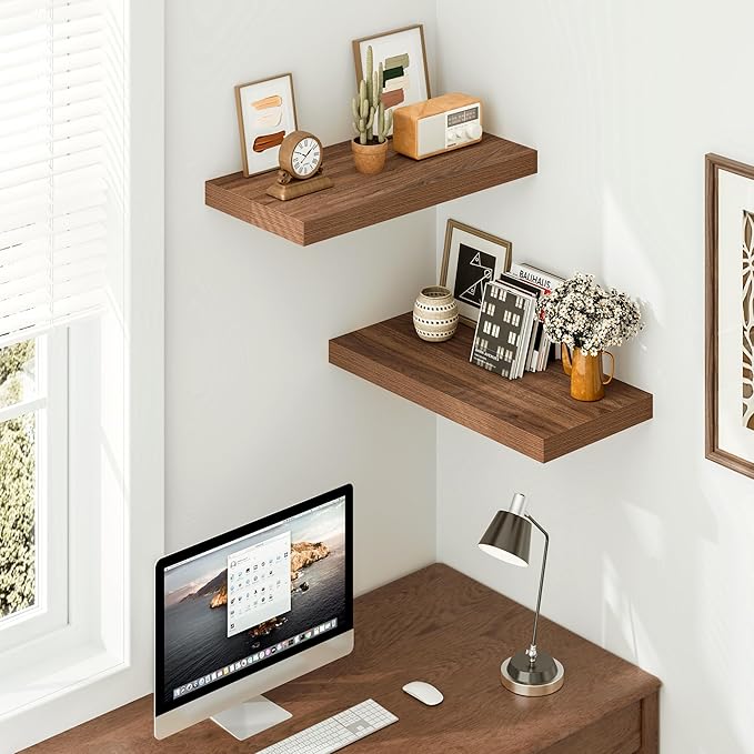 Vivelove Rustic Floating Shelves for Wall 12 Inch Deep, 24" X 12" X 1.5" Floating Shelf, 2 Inch Thick Shelf for Living Room B