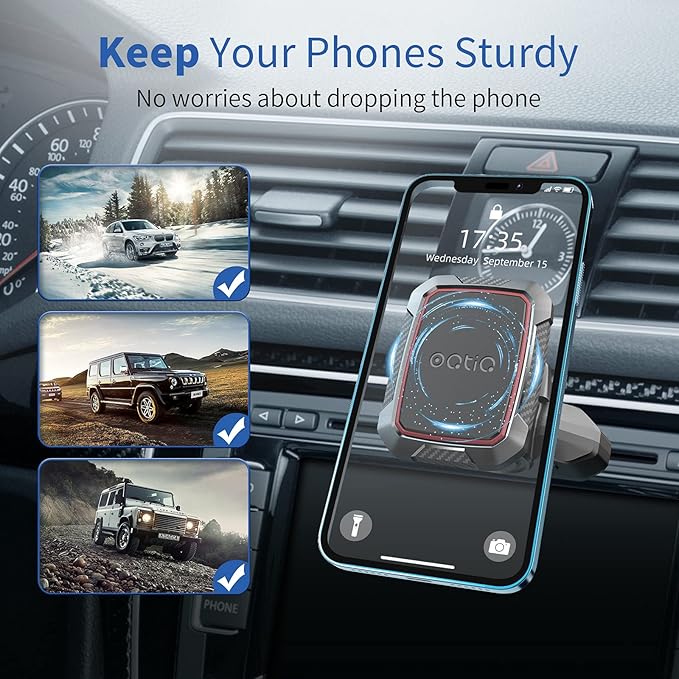 OQTIQ Magnetic CD Phone Car Mount for Car CD Player, Built-in 6 Strong Magnets, Compatible with iPhone 17 16 15 14 13 12 Series,Samsung Galaxy, LG, and More, Secure Mounting with Anti-Slip Pads