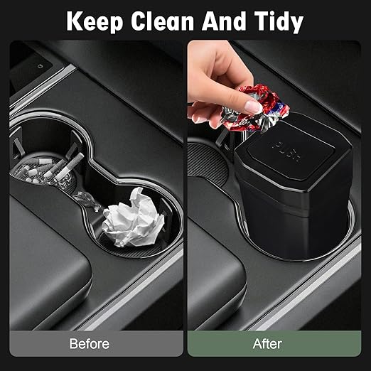 Car Trash Can with Lid - Mini Car Garbage Can Bin for Cup Holder - Black Small Leakproof Vehicle Trash Bin for Back Seat, Cute Automotive Accessories Organizers and Storage for Door SUV Truck