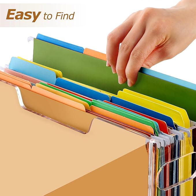 Clear File Box Hanging File Folder Organizer, Letter Size Portable Acrylic File Organizer Box with Handle, Filing Holder for 