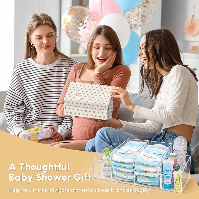 Diaper Caddy Acrylic, Baby Changing Table Organizer, Dresser Tabletop Organizer with 4 Detachable Compartments, Storage for W