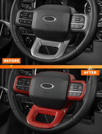 Savadicar Red Carbon Fiber Interior Accessories - Steering Wheel Trim Cover for Ford F150 (2021-present) - Premium Texture Interior Decor Upgrade Option, 1 PC