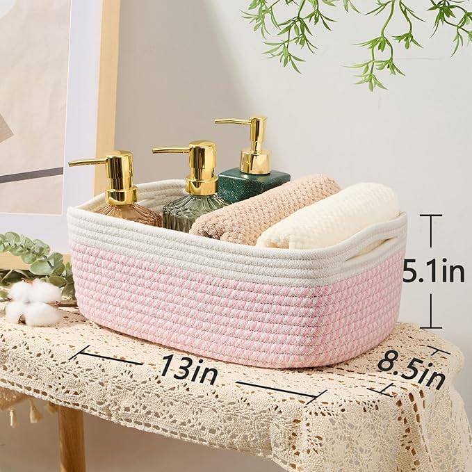 MiniArk Small Storage Baskets for Organizing | Closet Organizer Bins | Shelf Toy Basket | Woven Rope Baskets | Cube Decorativ