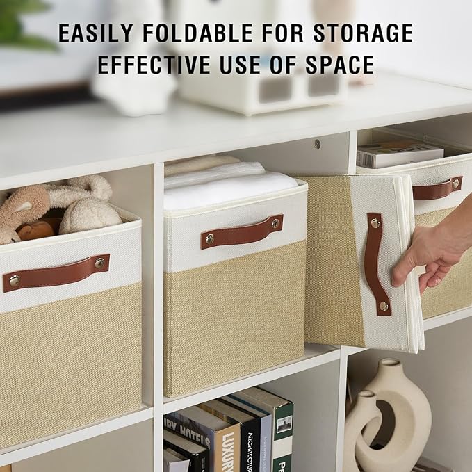 Bagnizer Collapsible Fabric Storage Cube Bins with 2 Reinforced PU Handles, Foldable Storage Organizer Baskets for Closet, Sh
