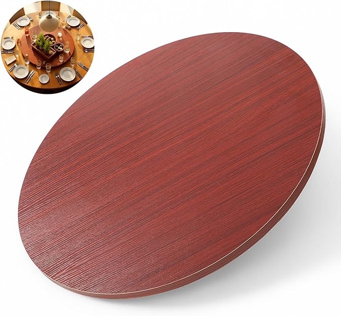 24" Walnut Wood Lazy Susan for Table Top, Large Turntable Rotating Serving Tray for Counter Top Solid Wooden Round Lazy Susan
