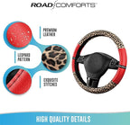 Road Comforts Leopard Steering Wheel Cover for Women, Cute Anti-Slip Microfiber Leather, Universal Fit 14.5-15 Inch Round Ste