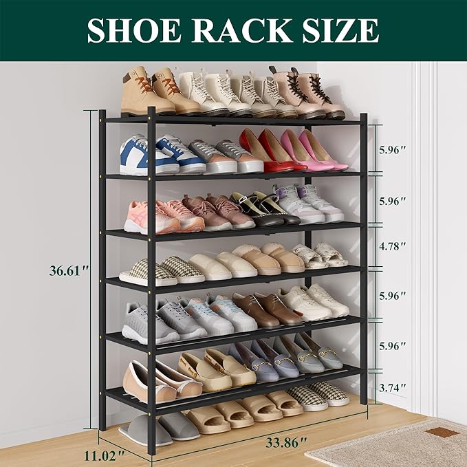 Smiry Long Bamboo Shoe Rack 6-Tier, Stackable Wooden Shoe Organizer for Entryway & Closet, Free Standing Wood Shoe Storage Sh