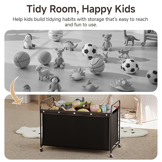 StorageWorks Toy Box with Wheels for Kids, 200L Extra Large Toy Storage Chest and Organizer, 27.5" Metal Toybox with 360° Swi