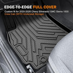 KUST Floor Mats for 2020-2026 Chevy Silverado/GMC Sierra 1500/2500HD/3500HD Crew Cab with Rear Underseat Storage Box, Front Bucket, All Weather Car Mats for Silverado Accessories TPE Rubber